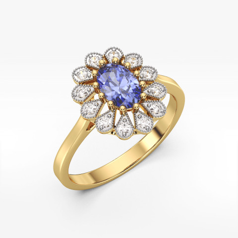 Pierścionek z tanzanitem i diamentami