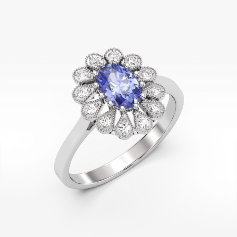 Pierścionek z tanzanitem i diamentami