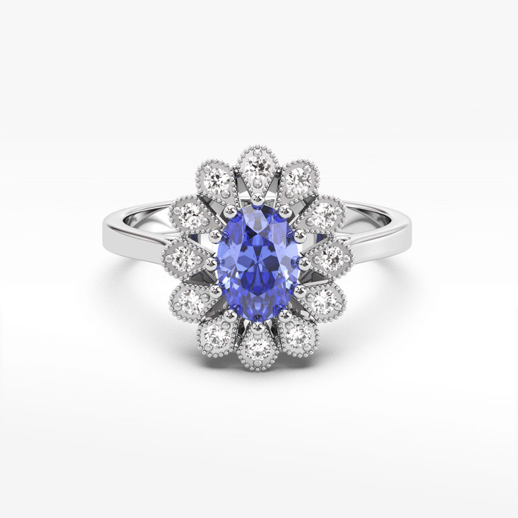 Pierścionek z tanzanitem i diamentami