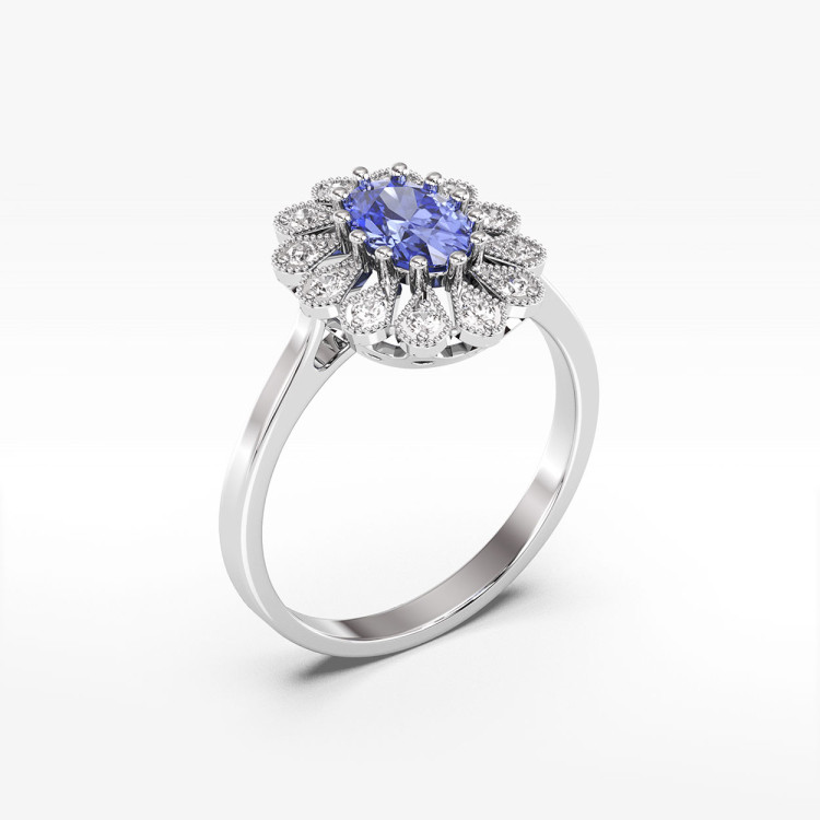Pierścionek z tanzanitem i diamentami