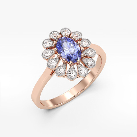 Pierścionek z tanzanitem i diamentami