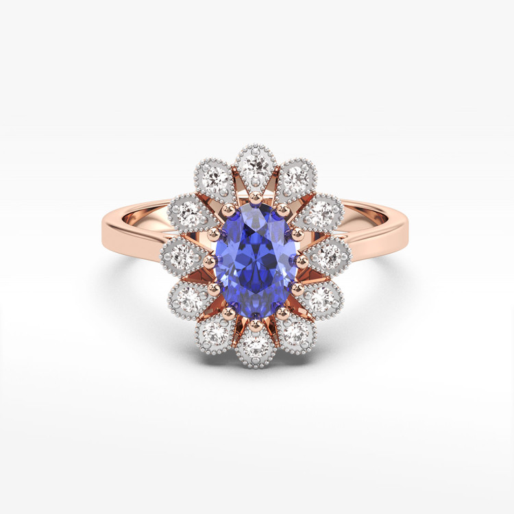 Pierścionek z tanzanitem i diamentami