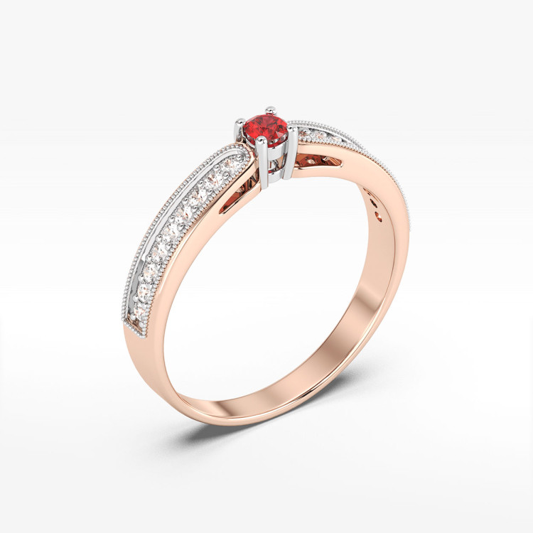Pierścionek z rubinem i diamentami