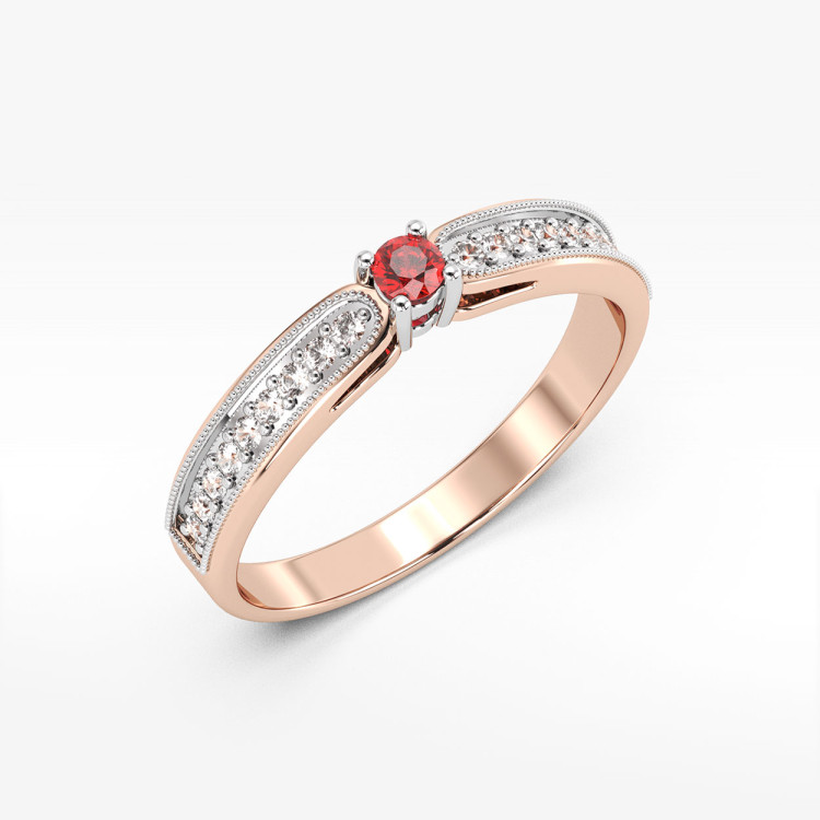 Pierścionek z rubinem i diamentami