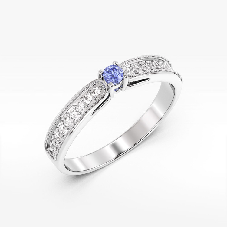 Pierścionek z tanzanitem i diamentami