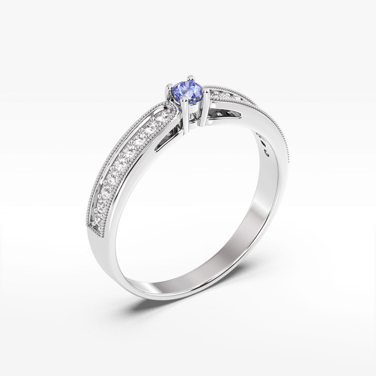 Pierścionek z tanzanitem i diamentami
