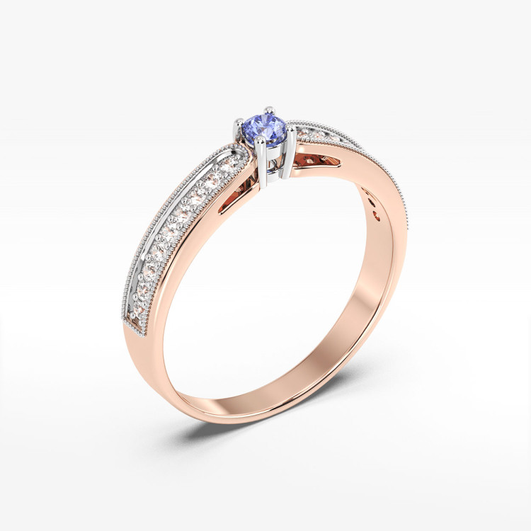 Pierścionek z tanzanitem i diamentami