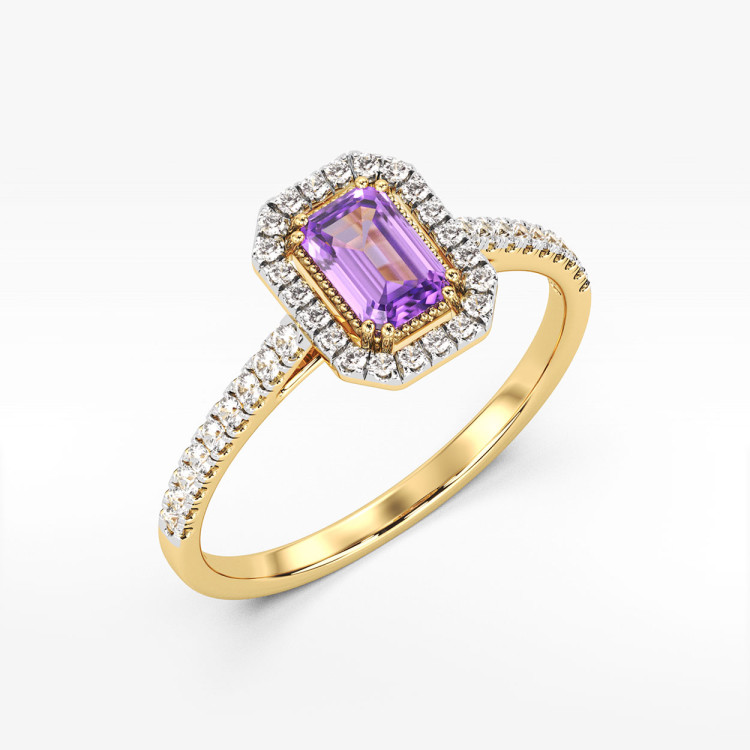 Pierścionek z ametystem i diamentami