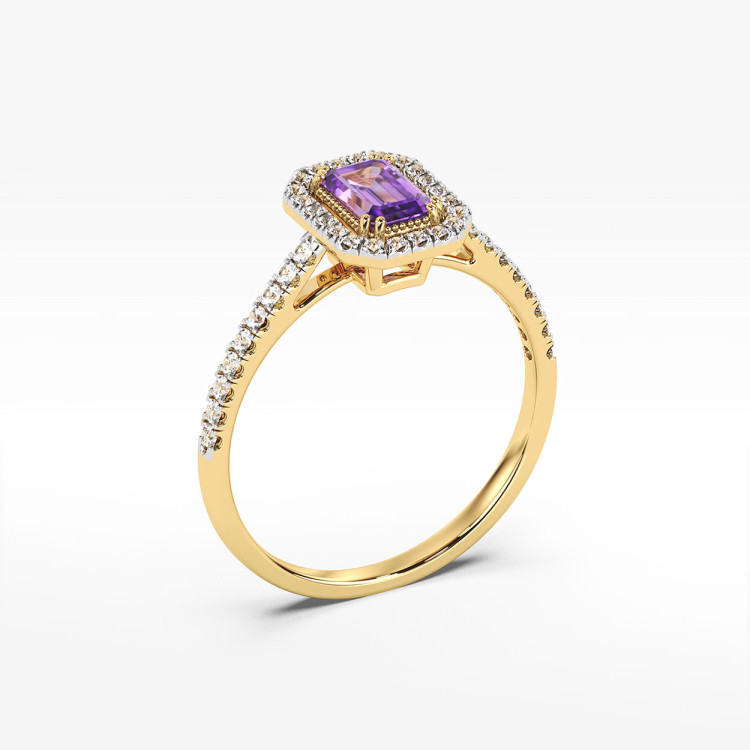 Pierścionek z ametystem i diamentami