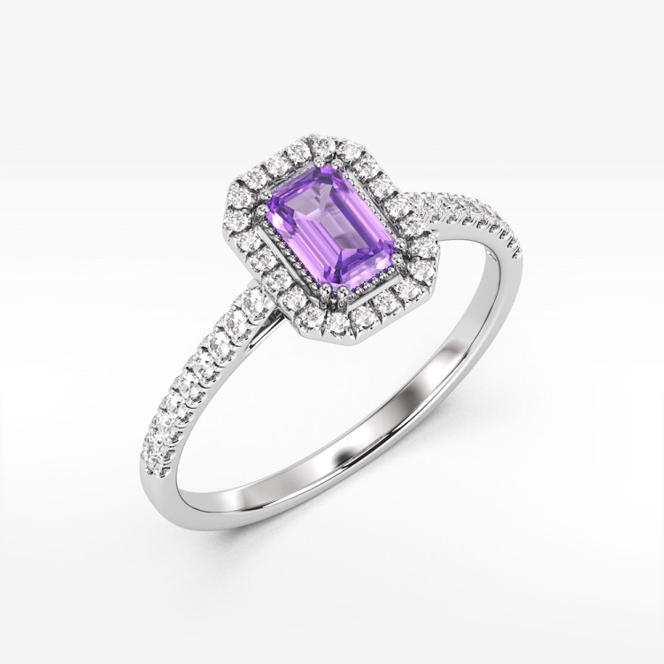 Pierścionek z ametystem i diamentami