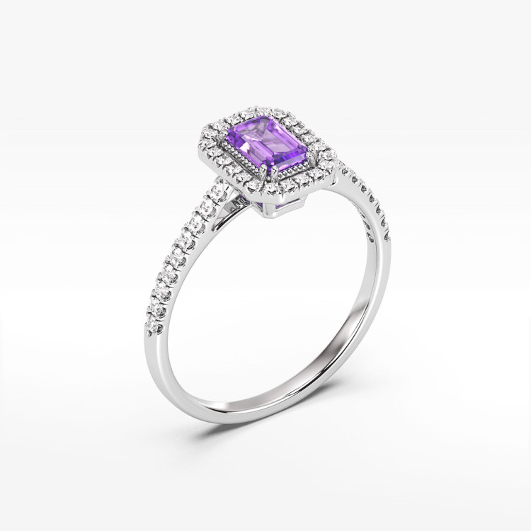 Pierścionek z ametystem i diamentami
