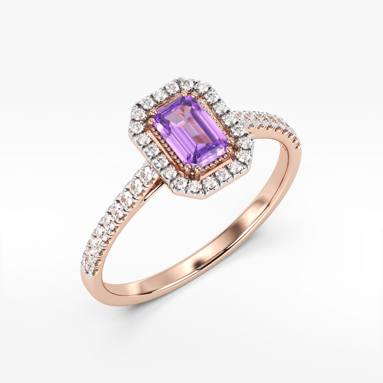 Pierścionek z ametystem i diamentami