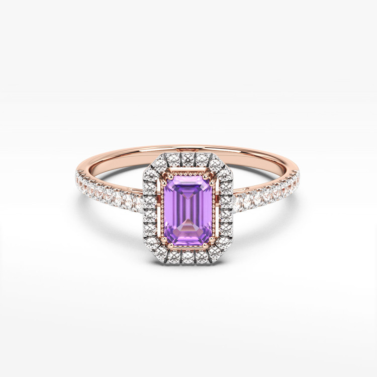 Pierścionek z ametystem i diamentami