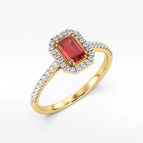 Pierścionek z rubinami i diamentami