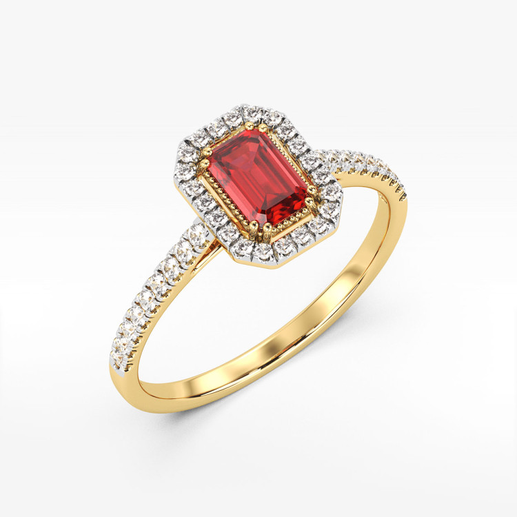 Pierścionek z rubinami i diamentami