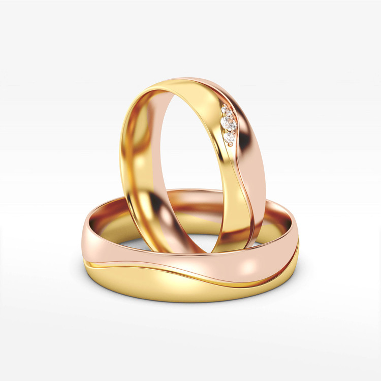 Obrączki ślubne z dwukolorowego złota 5mm półokrągłe