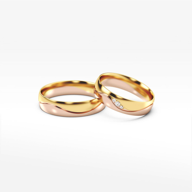 Obrączki ślubne z dwukolorowego złota 5mm półokrągłe