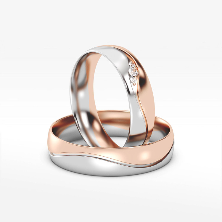 Obrączki ślubne z dwukolorowego złota 5mm półokrągłe