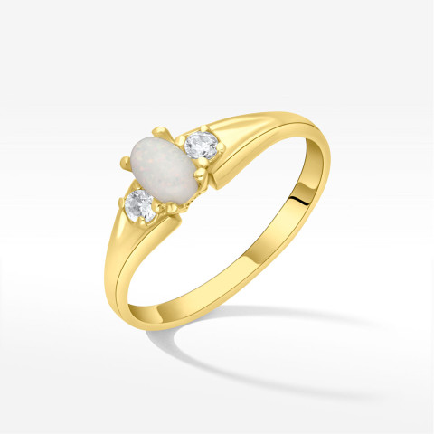Pierścionek ze złota z opalem i cyrkoniami