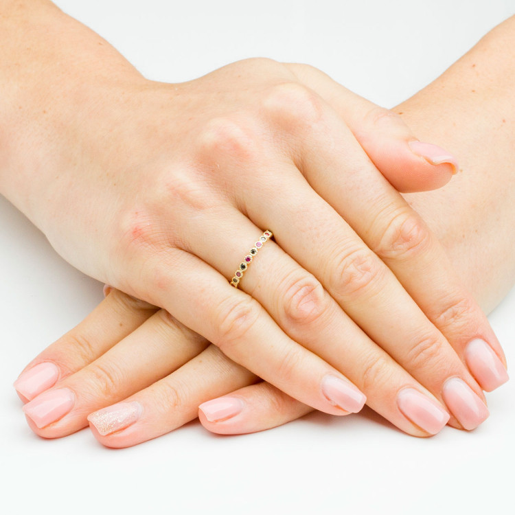 Pierścionek ze złota z kolorowymi cyrkoniami