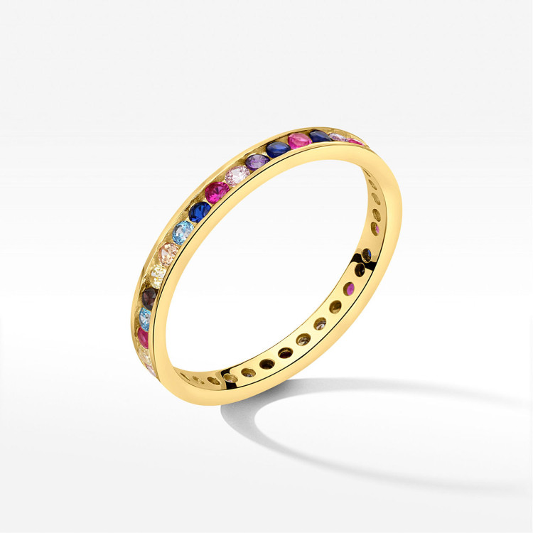 Pierścionek ze złota z kolorowymi cyrkoniami