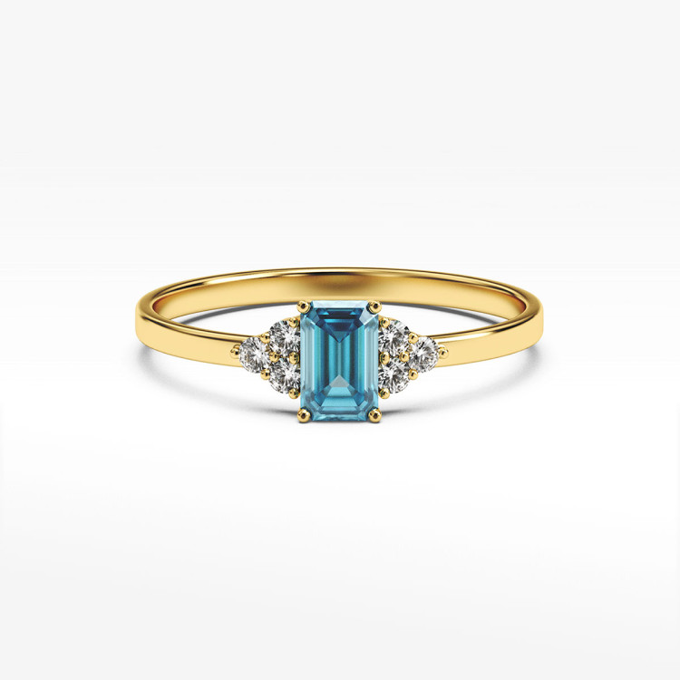 Pierścionek ze złota z błękitną cyrkonią