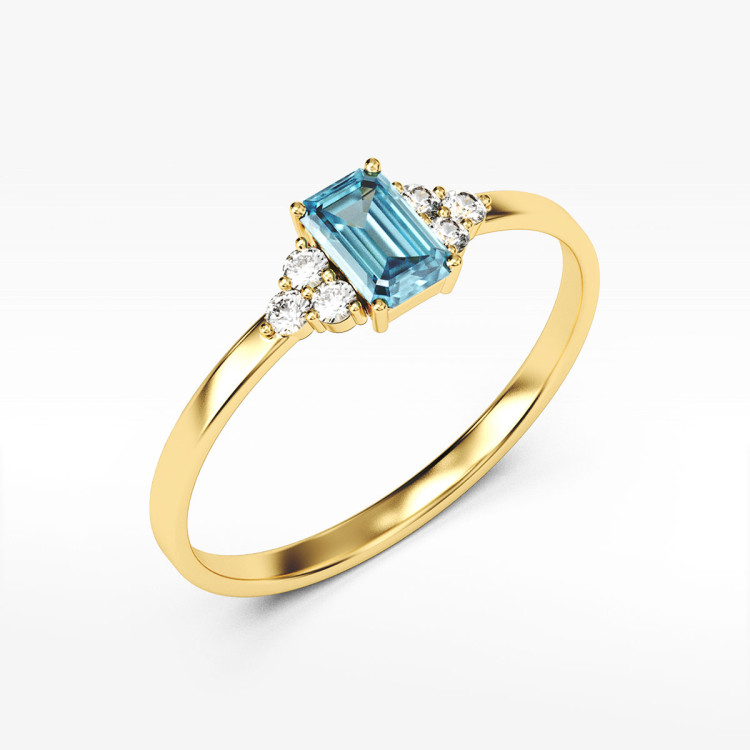 Pierścionek ze złota z błękitną cyrkonią