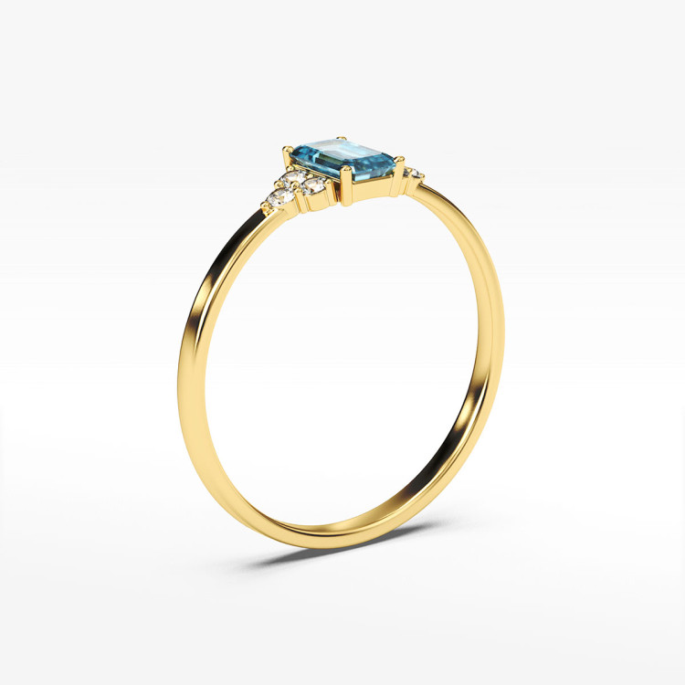 Pierścionek ze złota z błękitną cyrkonią