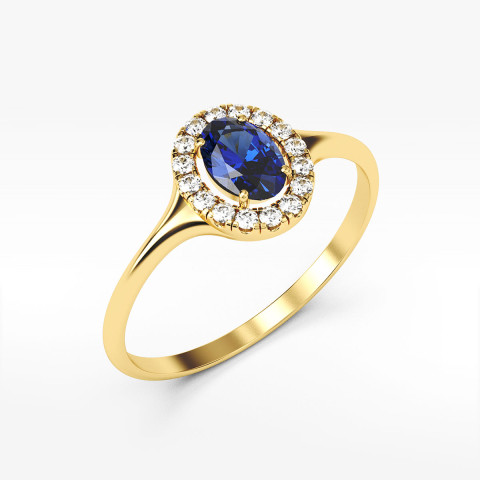 Pierścionek ze złota z niebieską cyrkonią