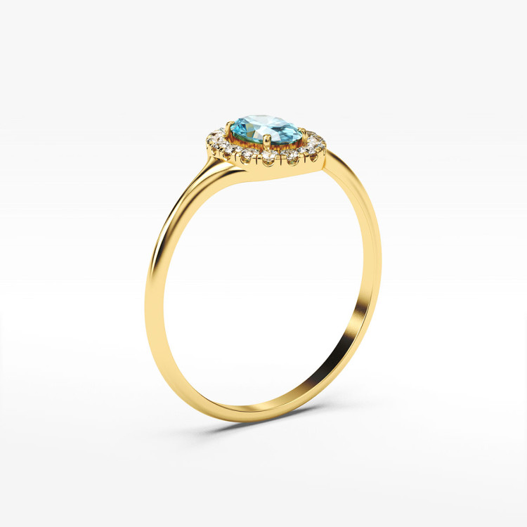 Pierścionek ze złota z błękitną cyrkonią