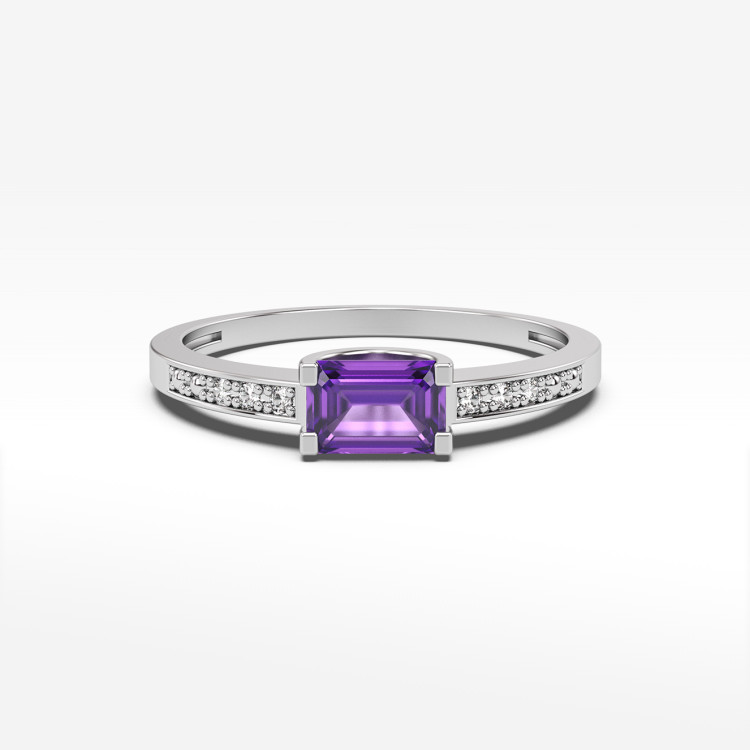 Pierścionek ze złota z ametystem i diamentami