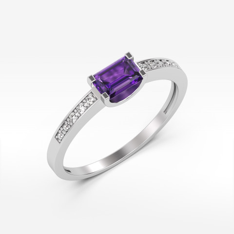 Pierścionek ze złota z ametystem i diamentami