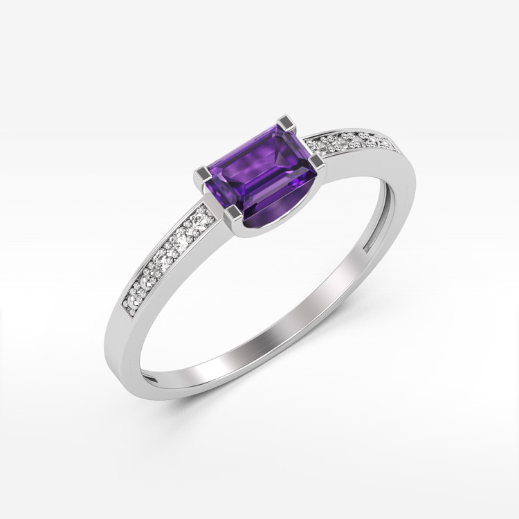 Pierścionek ze złota z ametystem i diamentami
