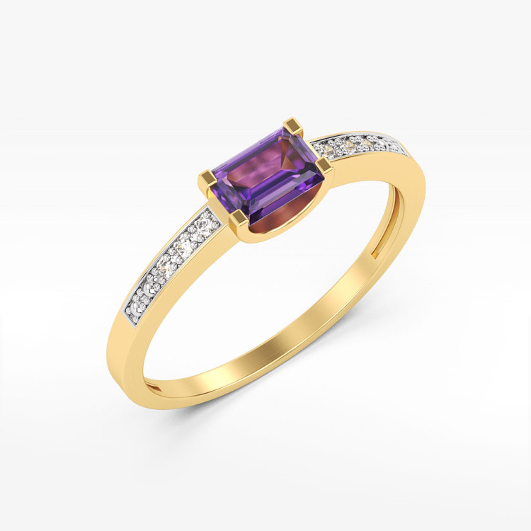 Pierścionek ze złota z ametystem i diamentami