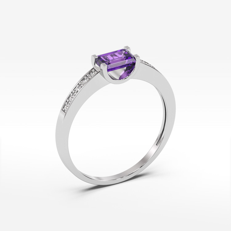 Pierścionek ze złota z ametystem i diamentami