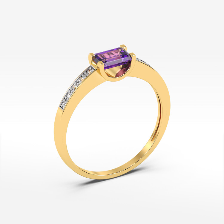 Pierścionek ze złota z ametystem i diamentami