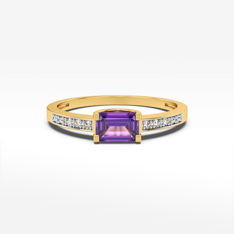 Pierścionek ze złota z ametystem i diamentami