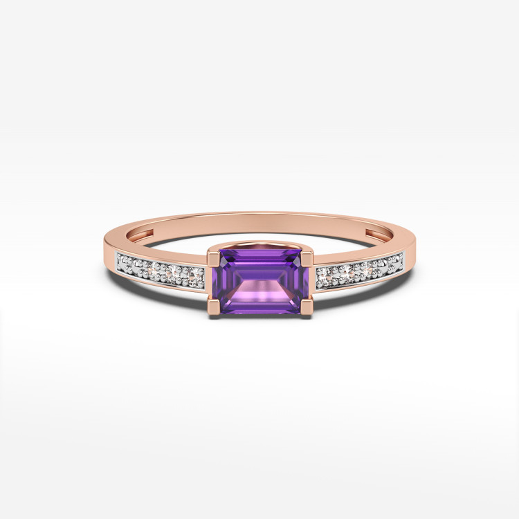 Pierścionek ze złota z ametystem i diamentami