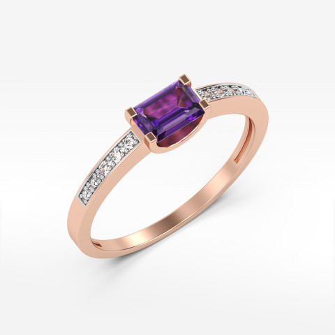 Pierścionek ze złota z ametystem i diamentami