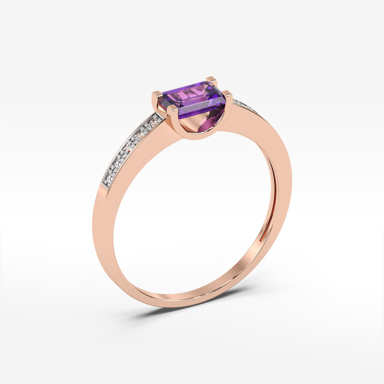 Pierścionek ze złota z ametystem i diamentami