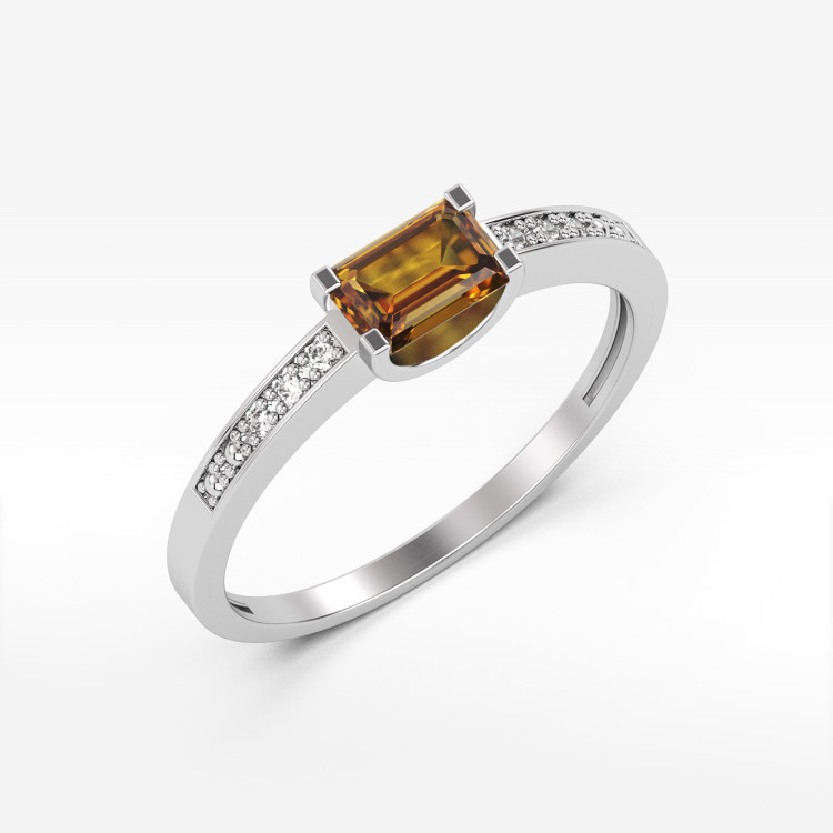 Pierścionek ze złota z cytrynem i diamentami