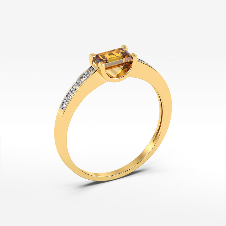 Pierścionek ze złota z cytrynem i diamentami