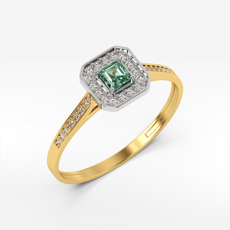 Pierścionek ze złota ze szmaragdem i diamentami