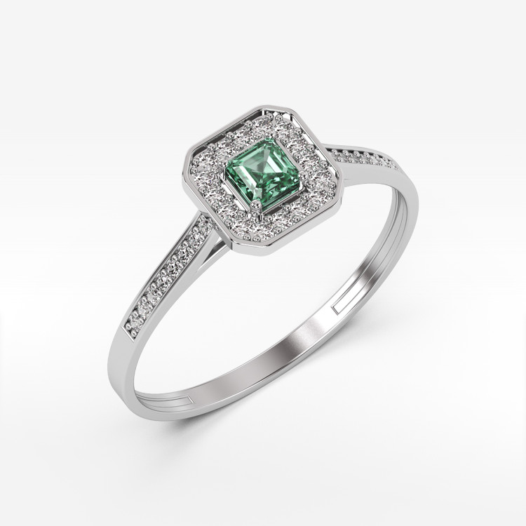 Pierścionek ze złota ze szmaragdem i diamentami