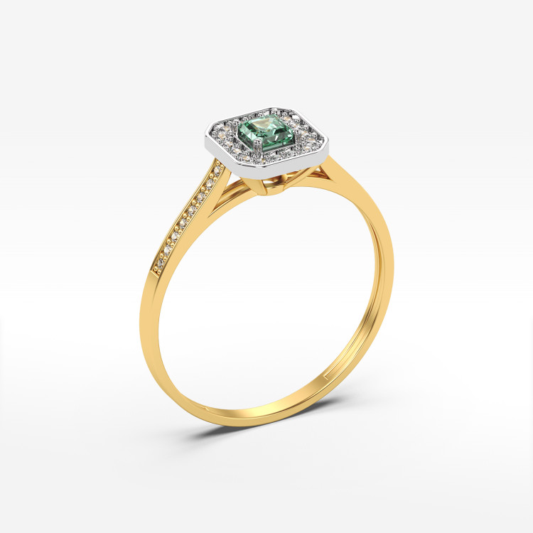 Pierścionek ze złota ze szmaragdem i diamentami