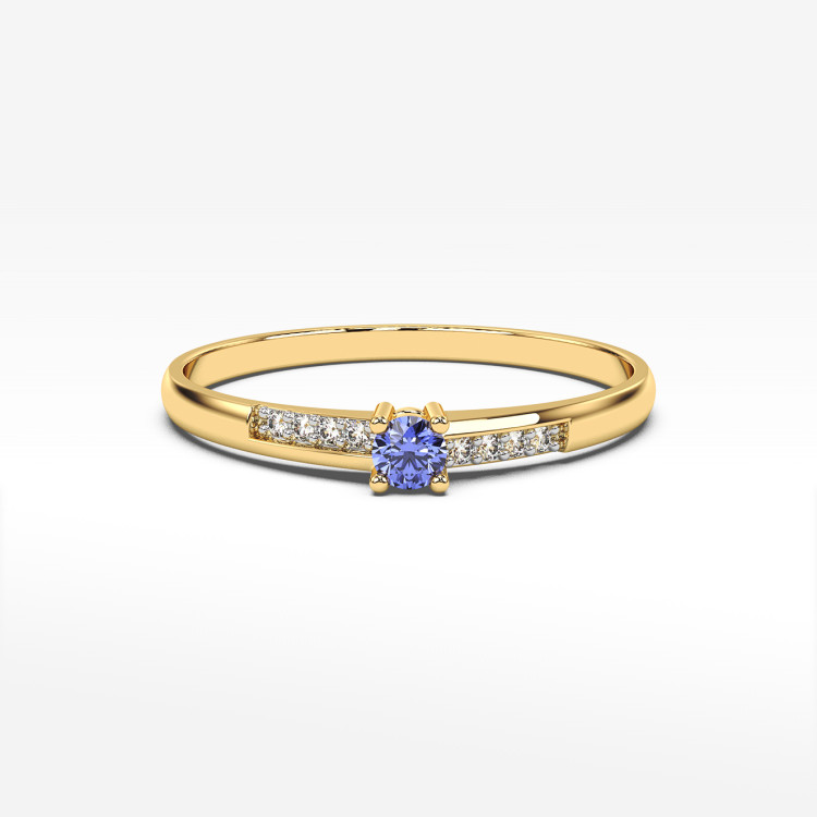 Pierścionek ze złota z tanzanitem i diamentami