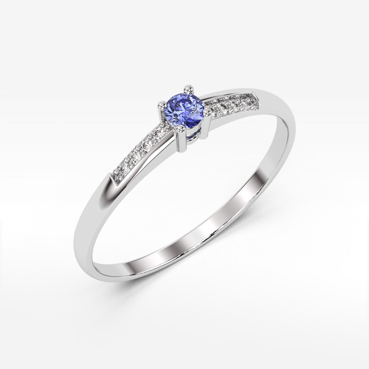 Pierścionek ze złota z tanzanitem i diamentami