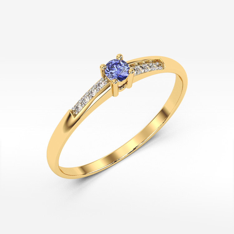 Pierścionek ze złota z tanzanitem i diamentami