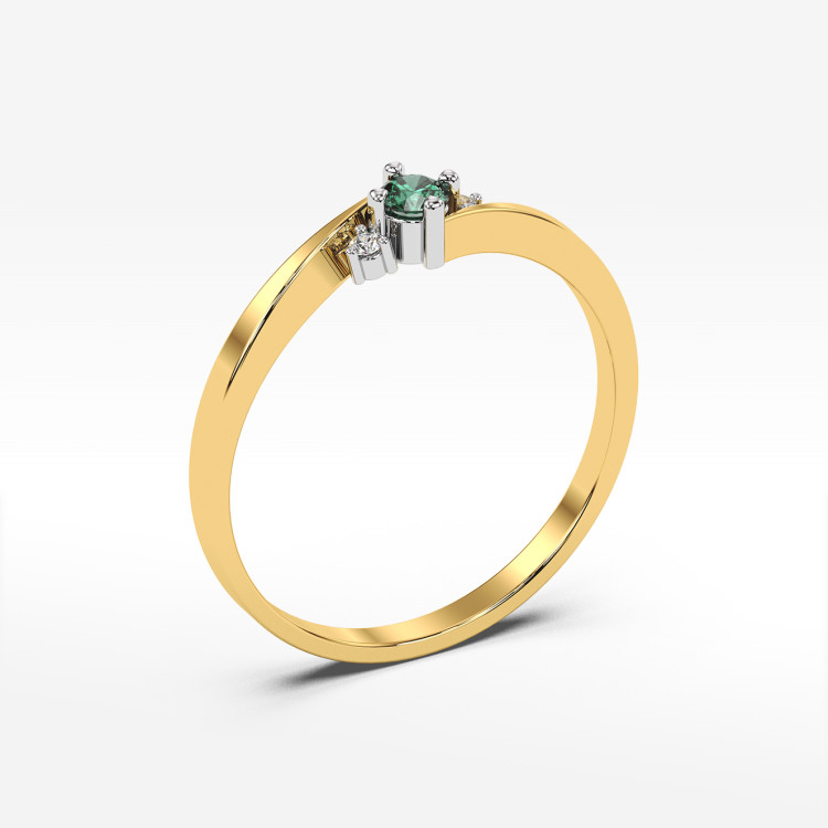 Pierścionek ze złota ze szmaragdem i diamentami