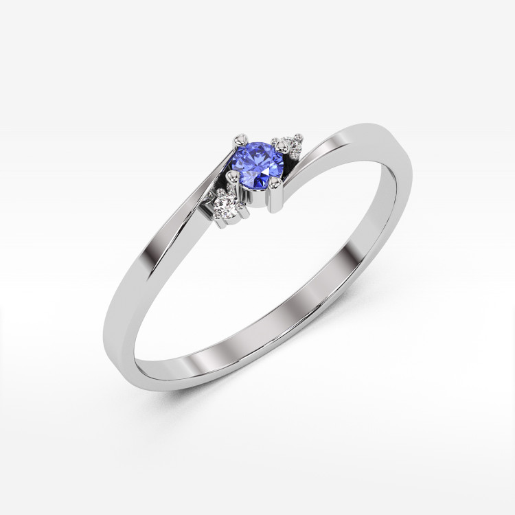 Pierścionek ze złota z tanzanitem i diamentami